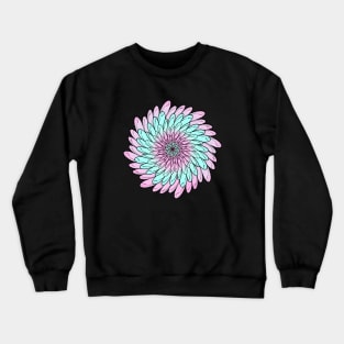 Turquoise Pink Colored Floral Spiral Mandala Line Art Crewneck Sweatshirt